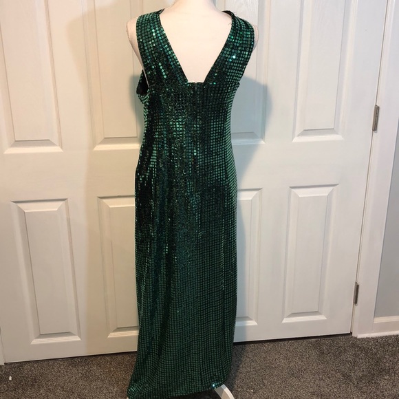 Handmade vintage green metallic retro sequins dress - Picture 3 of 8